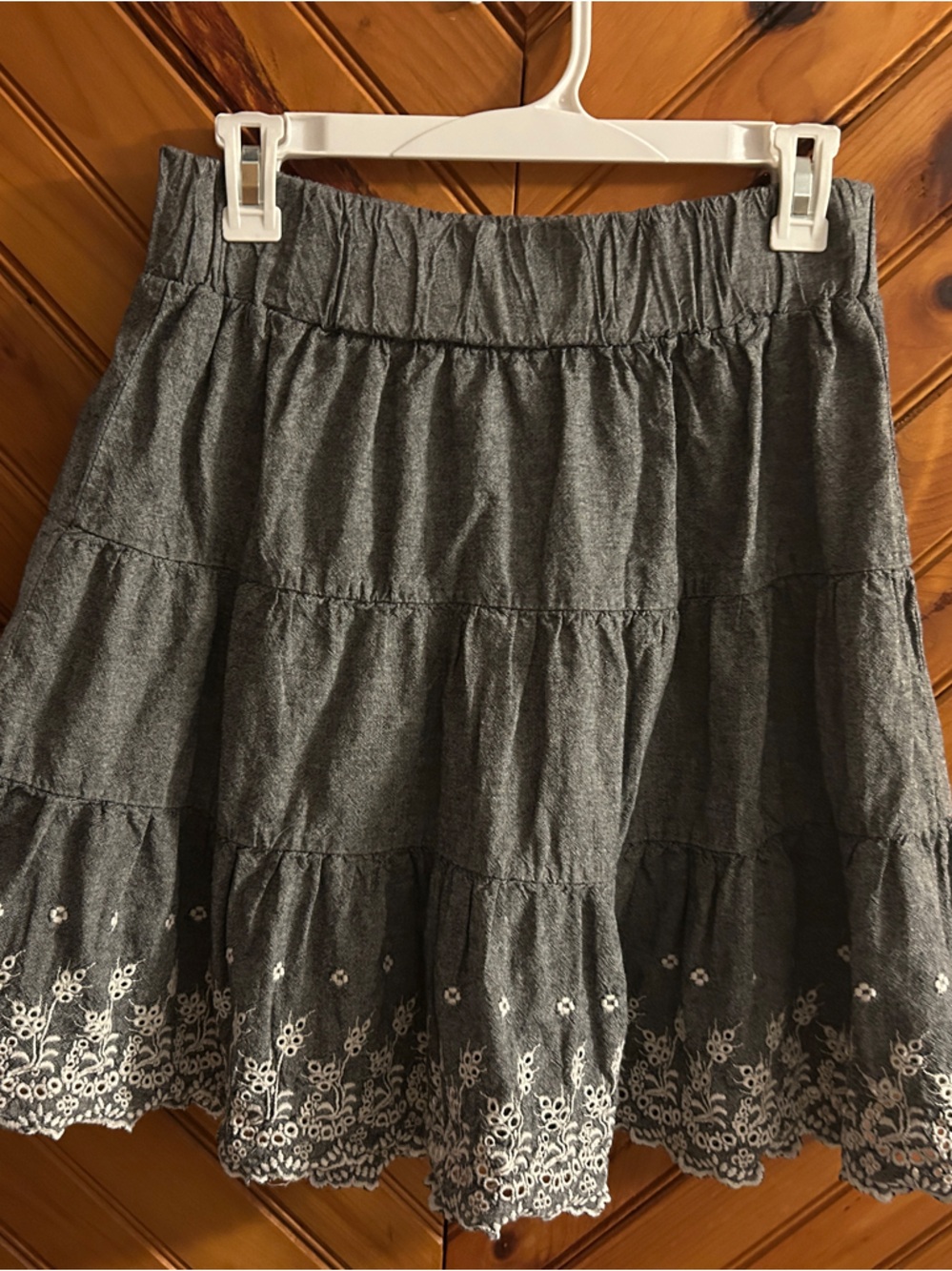 Joe Benbasset Gray Skirt with White Embroidered Hem